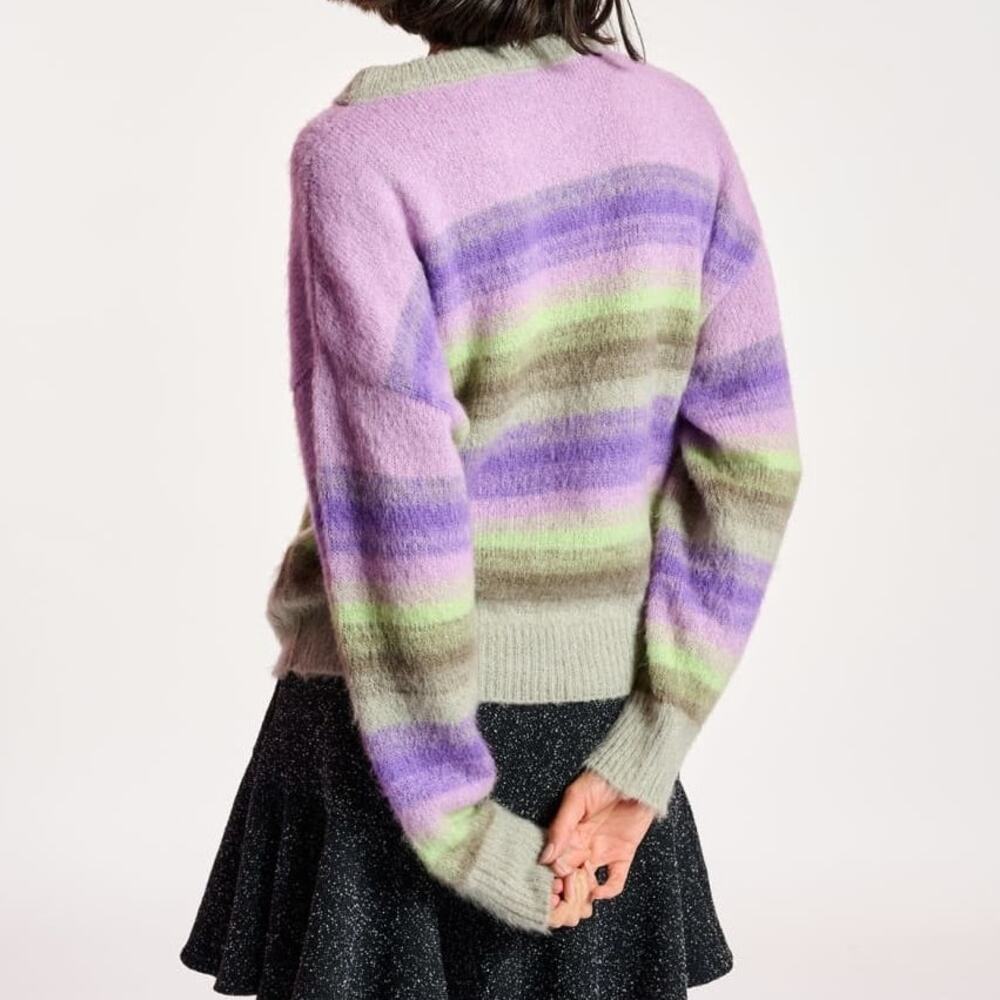 Anthropologie Essentiel Antwerp Purple Green Como Stripe Mohair Crew - Picture 7 of 7